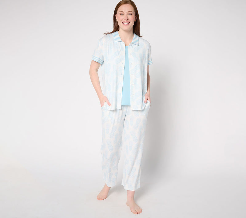 MUK LUKS Tall Cloud Knit Collared Top, Tank and Crop Pajama Set — View 11