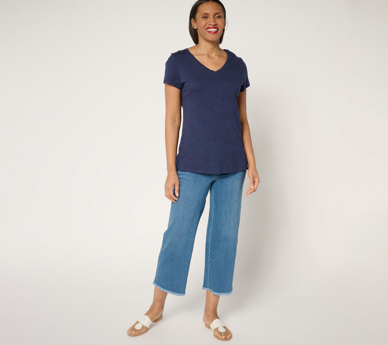 Belle by Kim Gravel Regular TripleLuxe Denim Wide Leg Crop w/ Fray — View 9