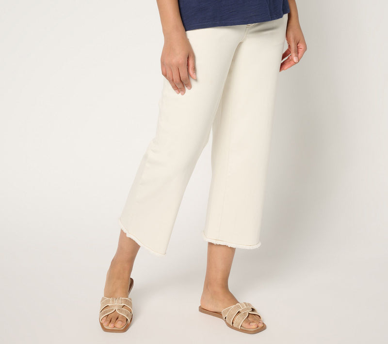 Belle by Kim Gravel Regular TripleLuxe Twill Wide Leg Crop w/ Fray — View 3