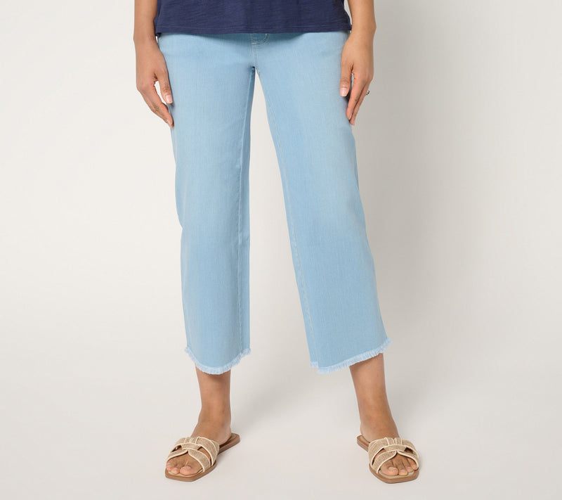 Belle by Kim Gravel Petite TripleLuxe Denim Wide Leg Crop w/ Fray — View 3