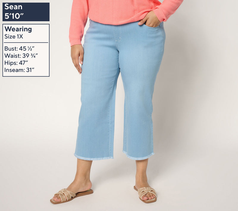 Belle by Kim Gravel Petite TripleLuxe Denim Wide Leg Crop w/ Fray — View 6