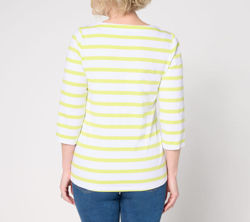 Sport Savvy Printed Knit Floral Striped 3/4 Sleeve Top w/ Side Slits — View 4