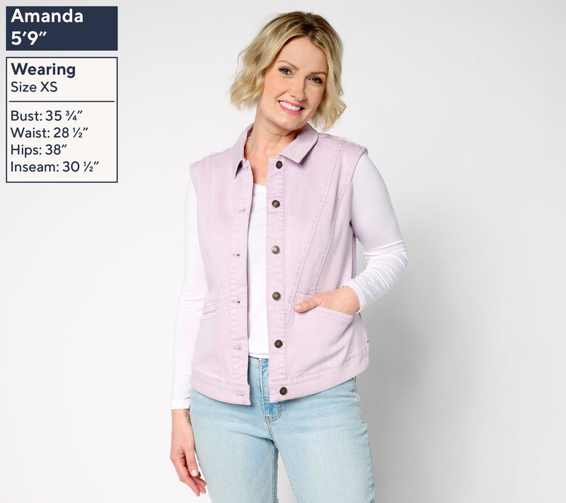 AnyBody Washed Colored Denim Vest with Pitched Back — View 6