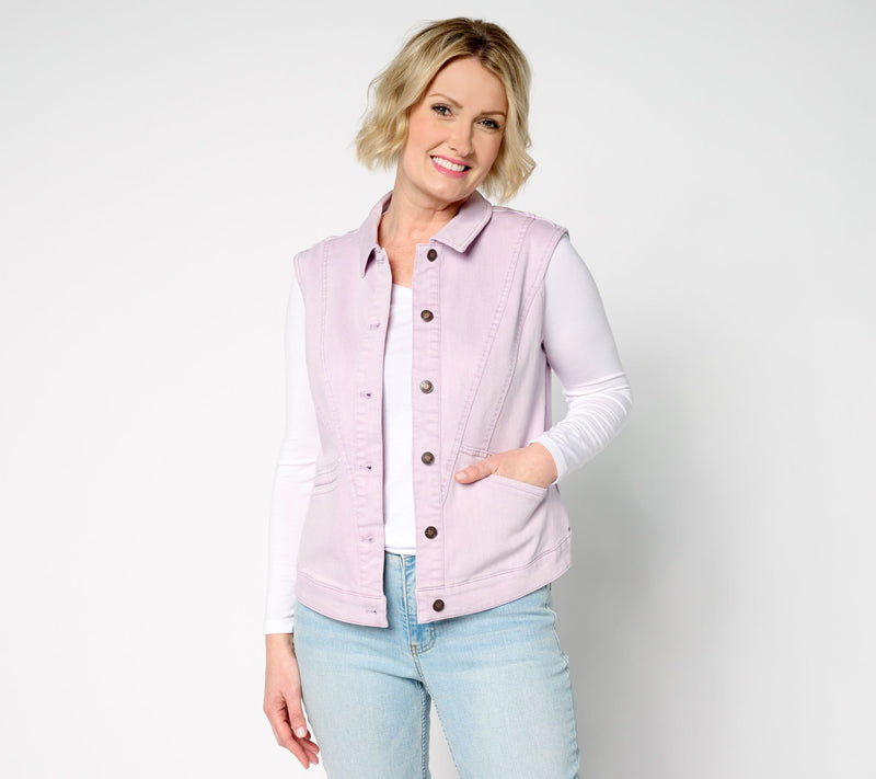 AnyBody Washed Colored Denim Vest with Pitched Back — View 3