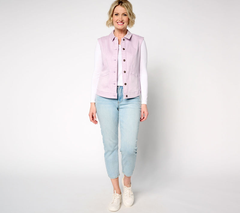 AnyBody Washed Colored Denim Vest with Pitched Back — View 8