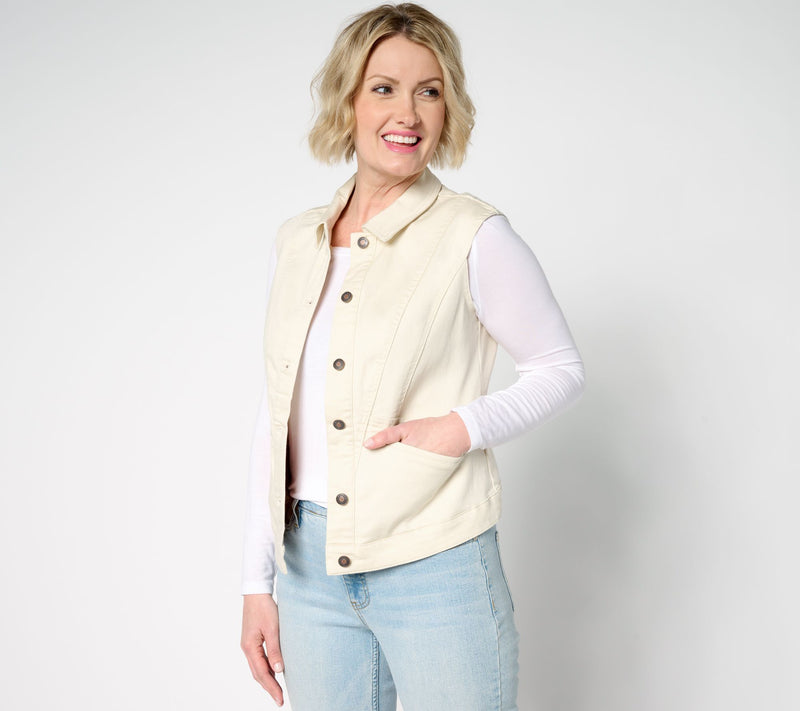 AnyBody Washed Colored Denim Vest with Pitched Back — View 5