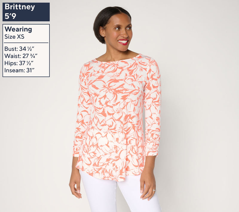 Susan Graver Petite Liquid Knit Set of 2 Print & Solid Tops — View 9