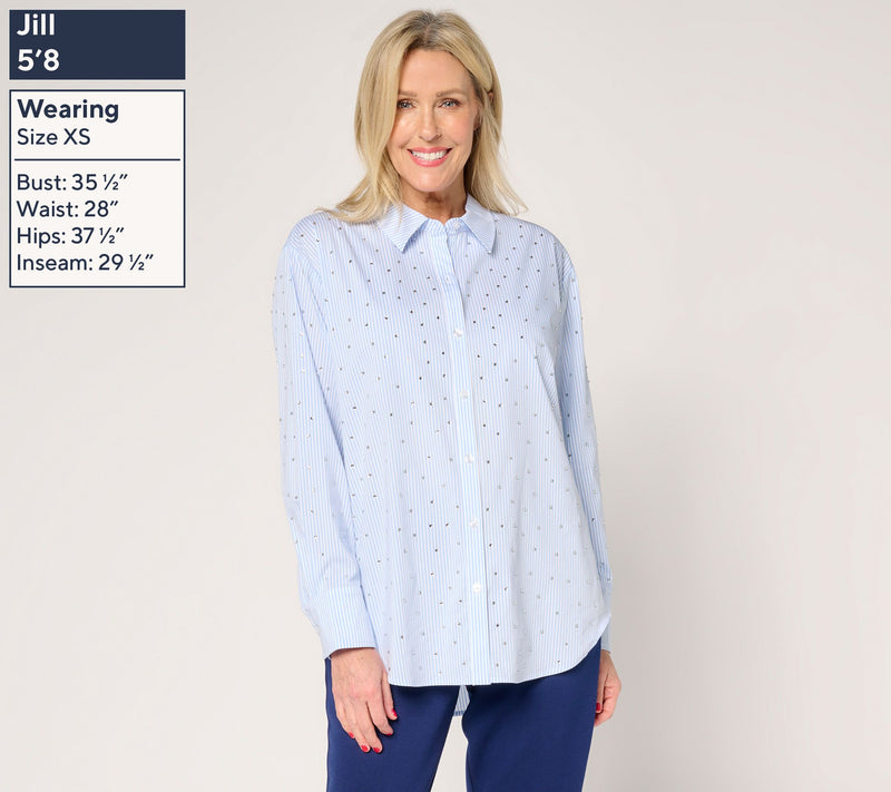 GRAVER Susan Graver Regular Relaxed Yarn Dye Rhinestone Shirt — View 3