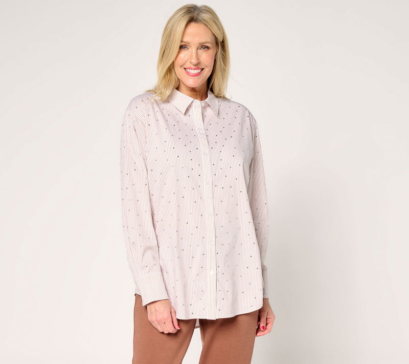 GRAVER Susan Graver Regular Relaxed Yarn Dye Rhinestone Shirt — View 11