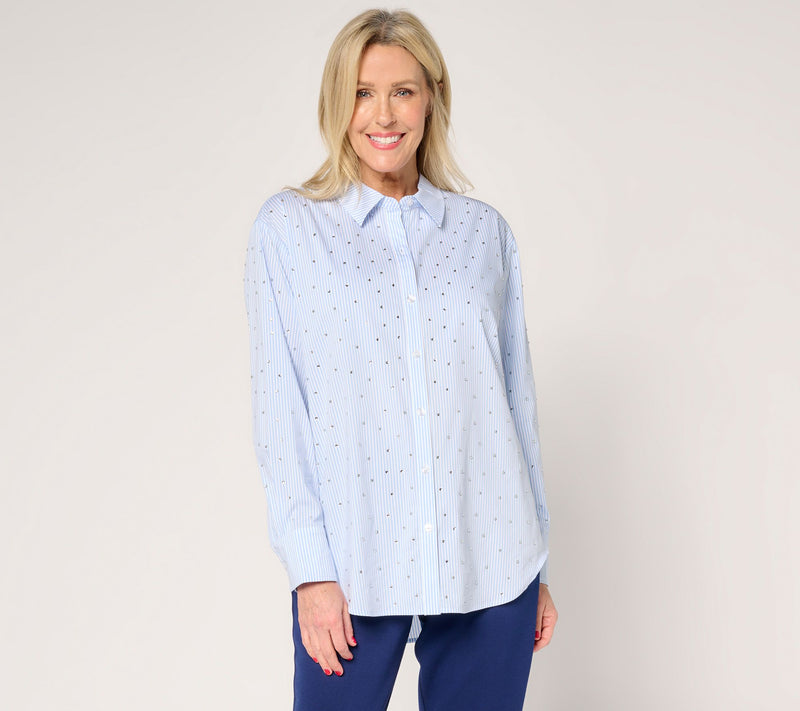 GRAVER Susan Graver Regular Relaxed Yarn Dye Rhinestone Shirt — Main view