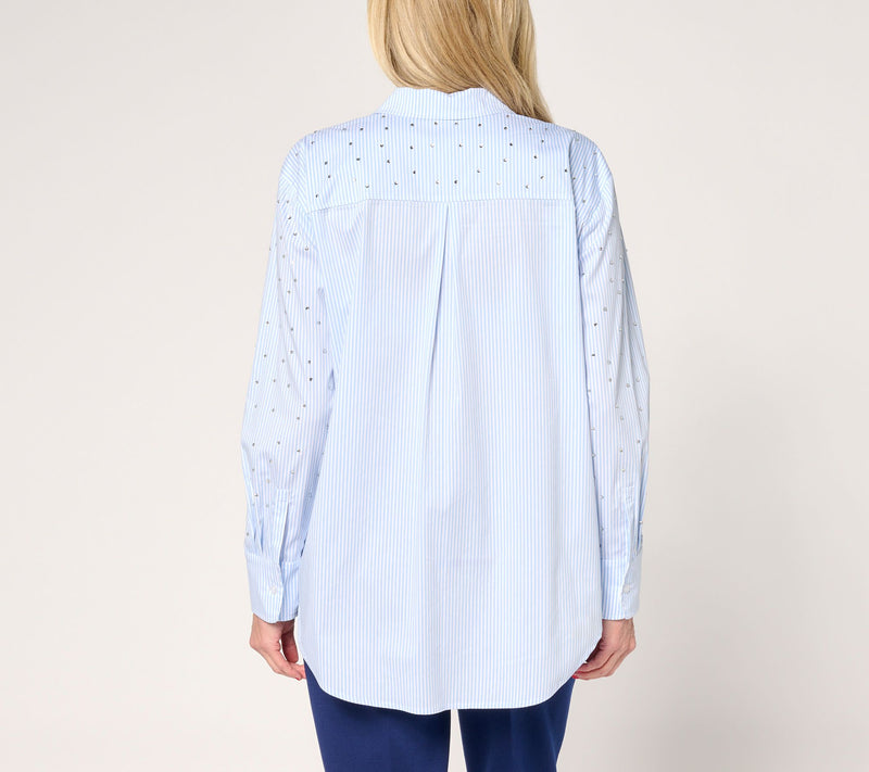 GRAVER Susan Graver Petite Relaxed Yarn Dye Rhinestone Shirt — View 12