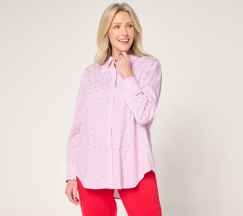 GRAVER Susan Graver Petite Relaxed Yarn Dye Rhinestone Shirt — View 7