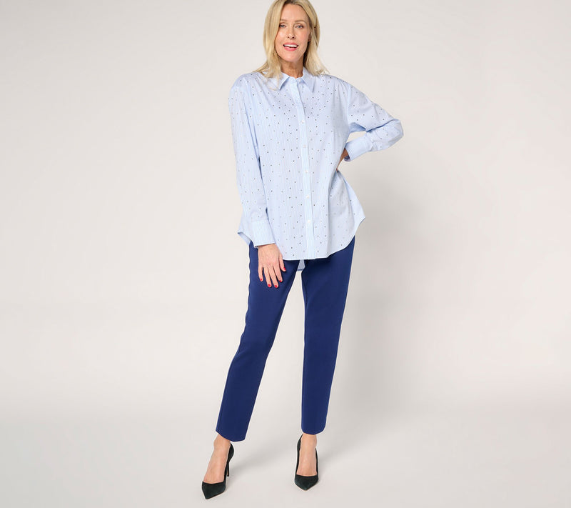 GRAVER Susan Graver Petite Relaxed Yarn Dye Rhinestone Shirt — View 13