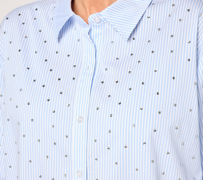 GRAVER Susan Graver Petite Relaxed Yarn Dye Rhinestone Shirt — View 14