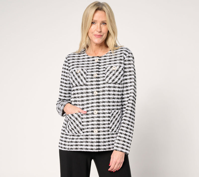 GRAVER Susan Graver Knit Boucle Jewel Neck Button Front Jacket — View 9