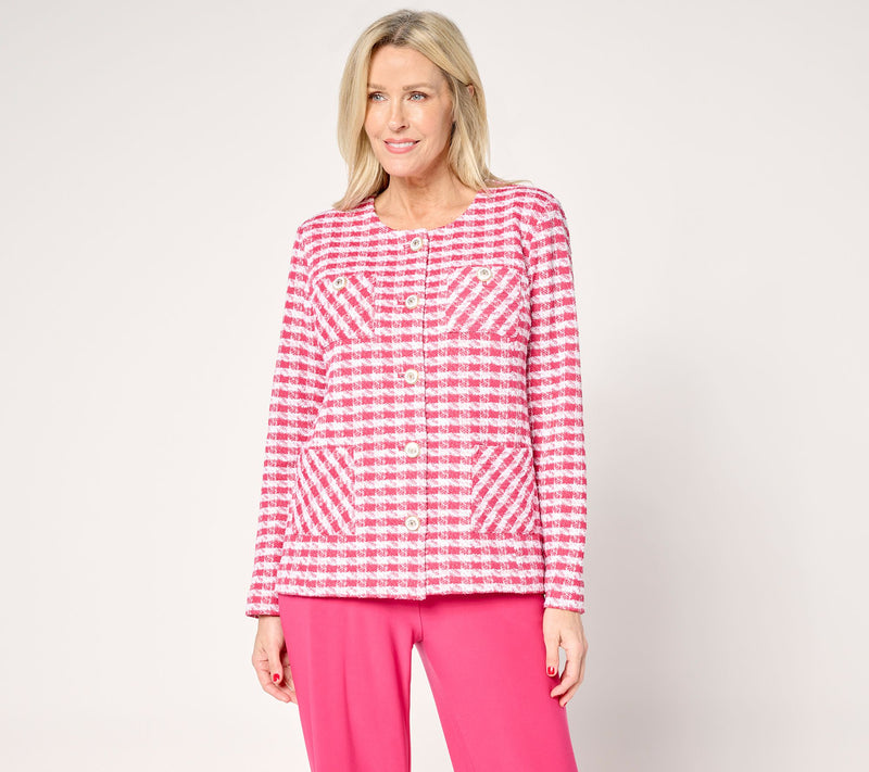 GRAVER Susan Graver Knit Boucle Jewel Neck Button Front Jacket — View 5