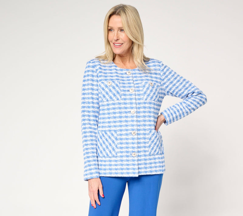 GRAVER Susan Graver Knit Boucle Jewel Neck Button Front Jacket — View 3