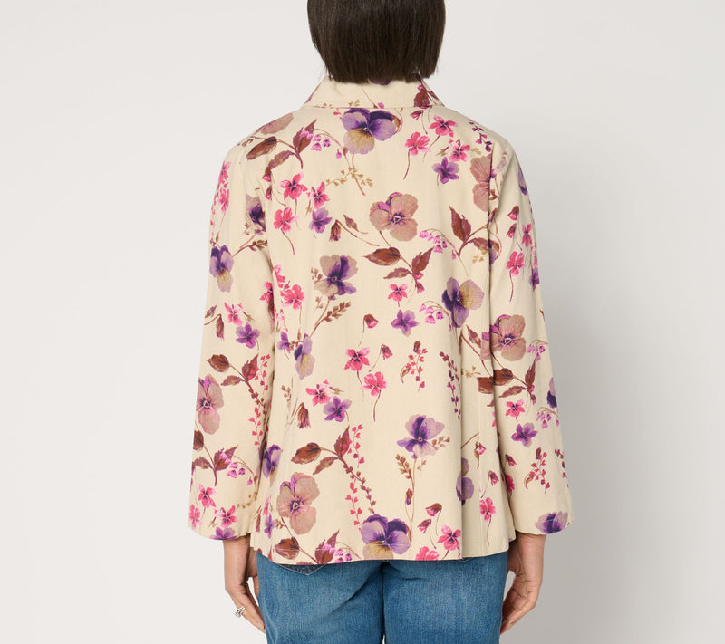 Susan Graver Regular Printed Cotton Button Front Swing Jacket — View 8