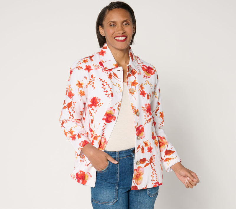 Susan Graver Regular Printed Cotton Button Front Swing Jacket — View 11