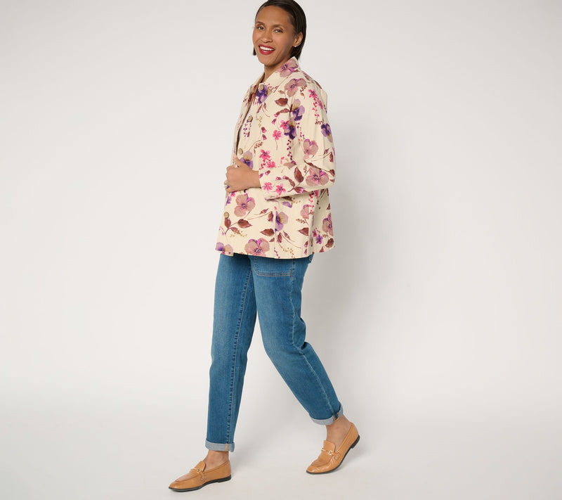 Susan Graver Regular Printed Cotton Button Front Swing Jacket — View 9