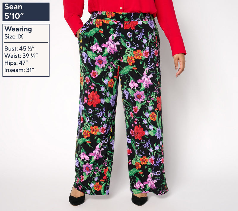 Susan Graver Regular Printed Liquid Knit Wide Leg Pants — View 2