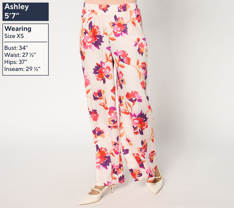 Susan Graver Printed Satin Twill Regular Wide Leg Pull On Pants — View 9