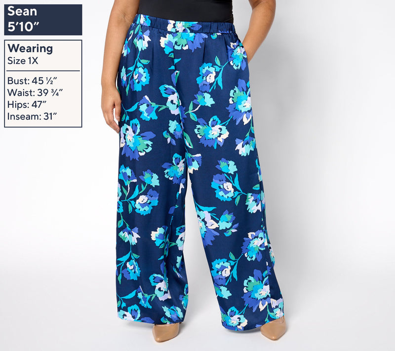 Susan Graver Printed Satin Twill Regular Wide Leg Pull On Pants — View 8