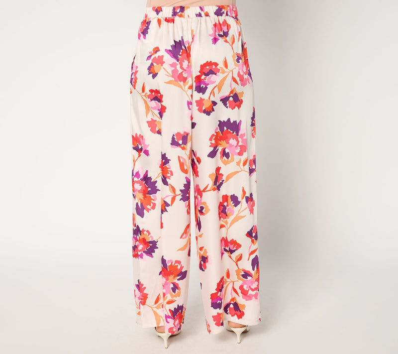 Susan Graver Printed Satin Twill Petite Wide Leg Pull On Pants — View 10