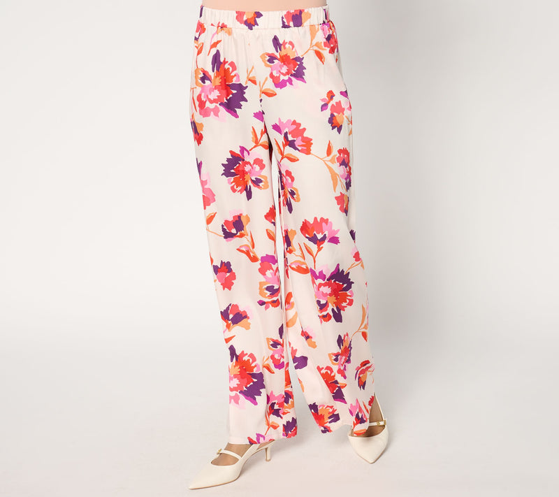 Susan Graver Printed Satin Twill Petite Wide Leg Pull On Pants — View 5