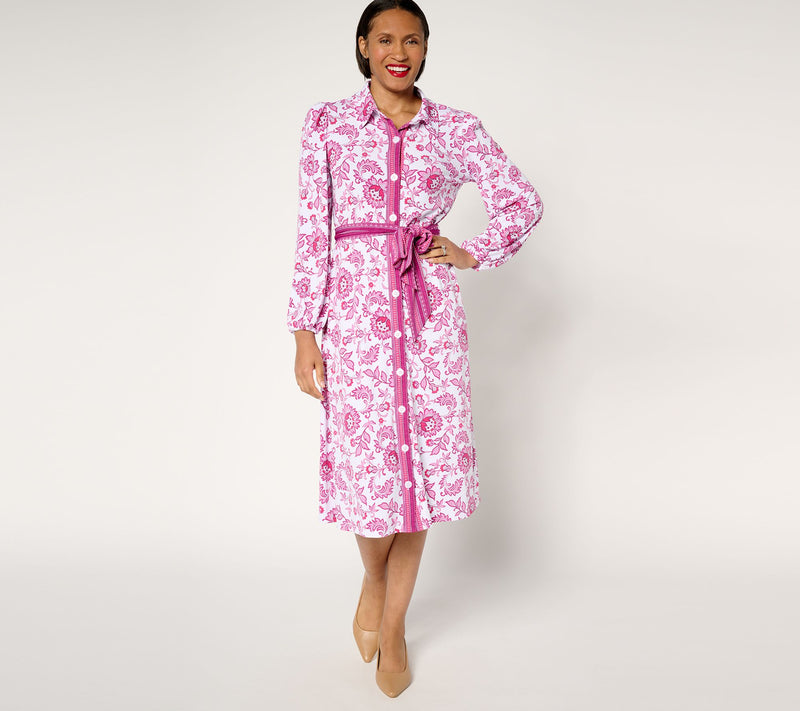 Susan Graver Printed Liquid Knit Regular Button-Front Midi Dress — View 10