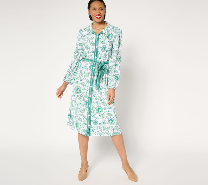 Susan Graver Printed Liquid Knit Regular Button-Front Midi Dress — View 11