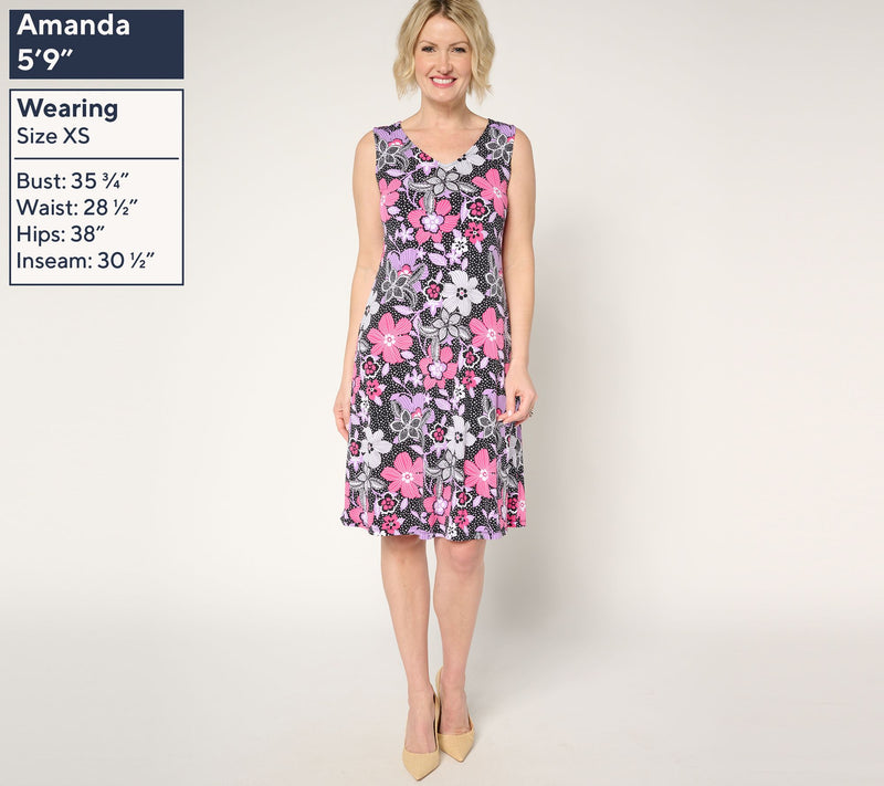 Susan Graver Regular Liquid Knit Set of 2 Print & Solid Dresses — View 15