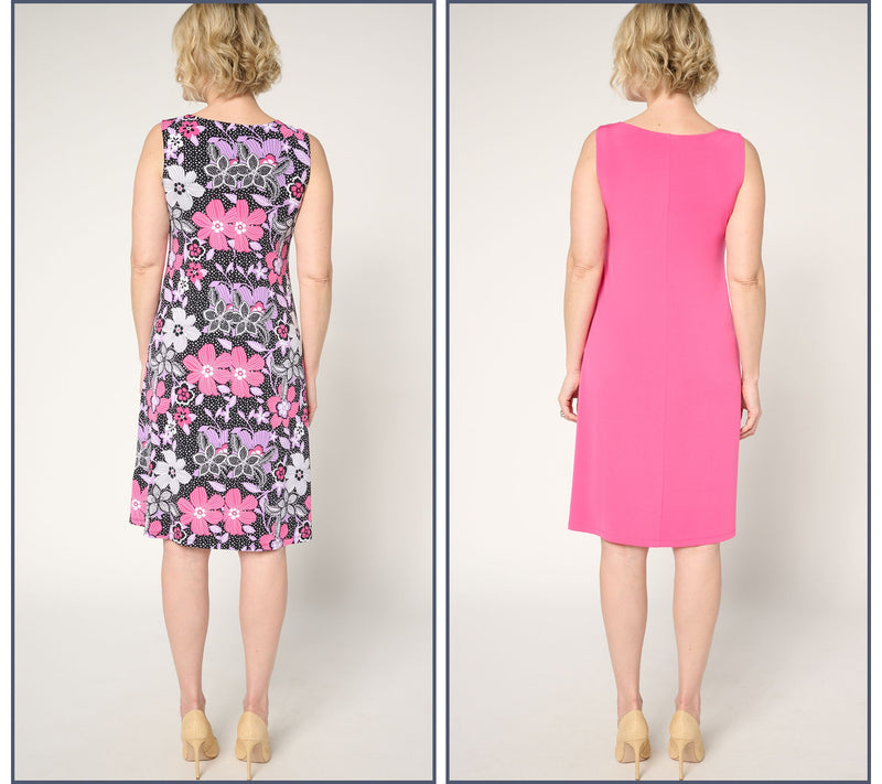 Susan Graver Petite Liquid Knit Set of 2 Print & Solid Dresses — View 4