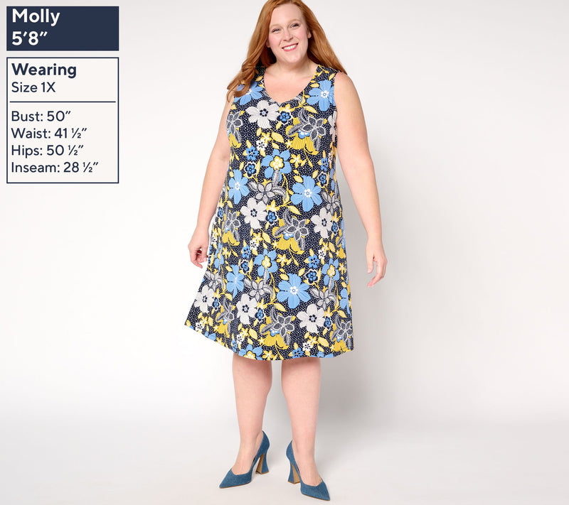 Susan Graver Petite Liquid Knit Set of 2 Print & Solid Dresses — View 2