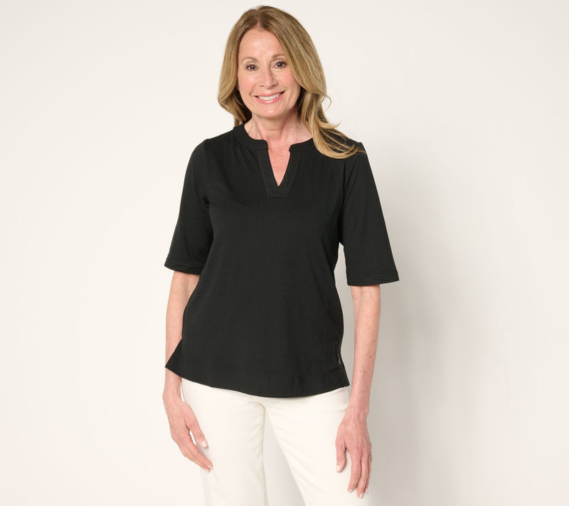 Cuddl Duds Flexwear Split V-Neck Tee — View 7