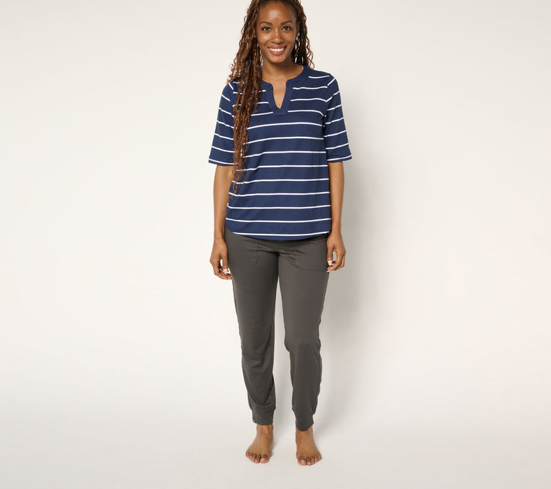 Cuddl Duds Flexwear Split V-Neck Tee — View 12