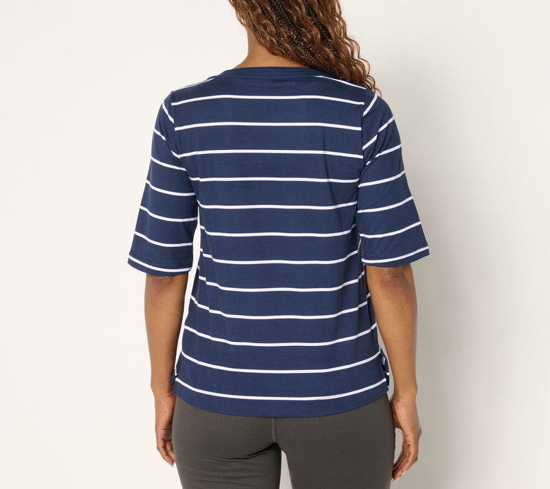 Cuddl Duds Flexwear Split V-Neck Tee — View 11