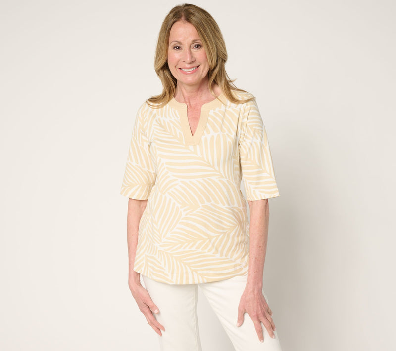Cuddl Duds Flexwear Split V-Neck Tee — View 3