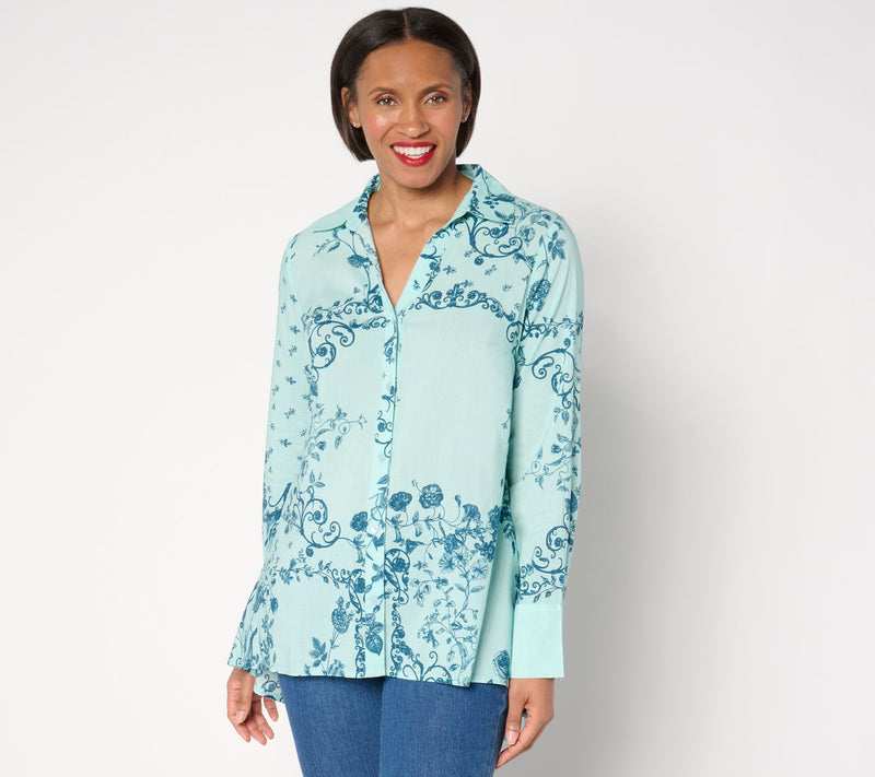 BEAUTIFUL by Lawrence Zarian Regular High-Low Printed Shirt — Main view