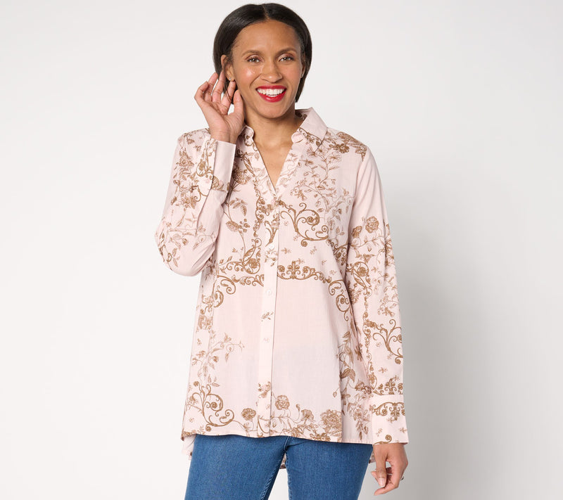 BEAUTIFUL by Lawrence Zarian Regular High-Low Printed Shirt — View 13