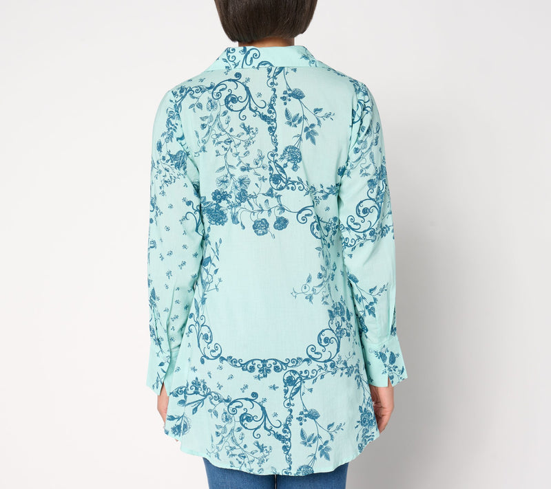 BEAUTIFUL by Lawrence Zarian Regular High-Low Printed Shirt — View 4