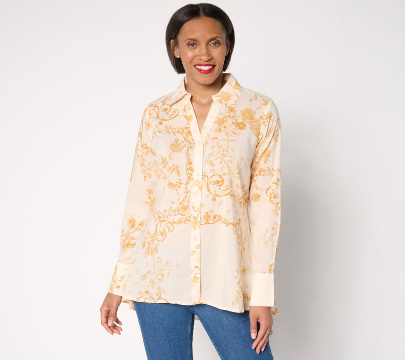 BEAUTIFUL by Lawrence Zarian Regular High-Low Printed Shirt — View 14