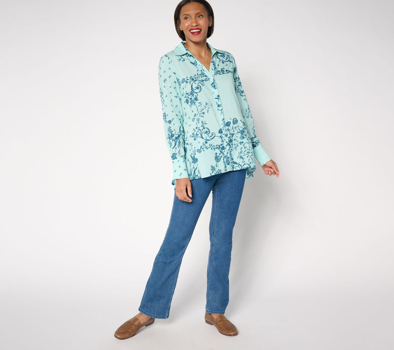 BEAUTIFUL by Lawrence Zarian Petite High-Low Printed Shirt — View 9