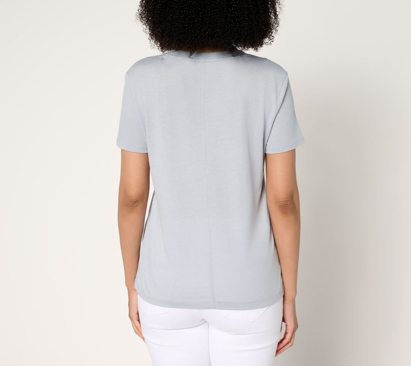 Barefoot Dreams Malibu Collection Pima Modal Slub V-Neck Tee — View 14