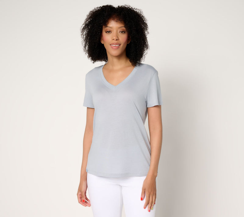 Barefoot Dreams Malibu Collection Pima Modal Slub V-Neck Tee — View 9