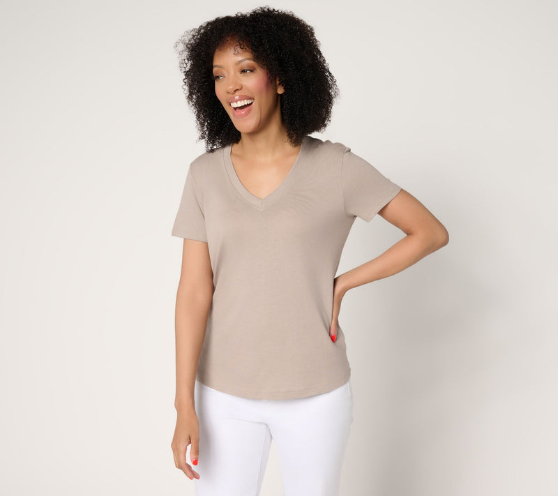 Barefoot Dreams Malibu Collection Pima Modal Slub V-Neck Tee — View 3