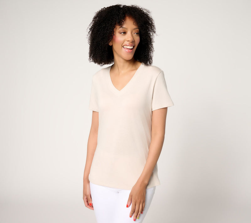Barefoot Dreams Malibu Collection Pima Modal Slub V-Neck Tee — View 7