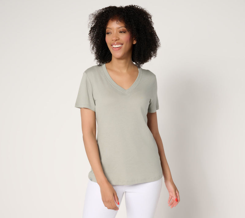 Barefoot Dreams Malibu Collection Pima Modal Slub V-Neck Tee — View 5