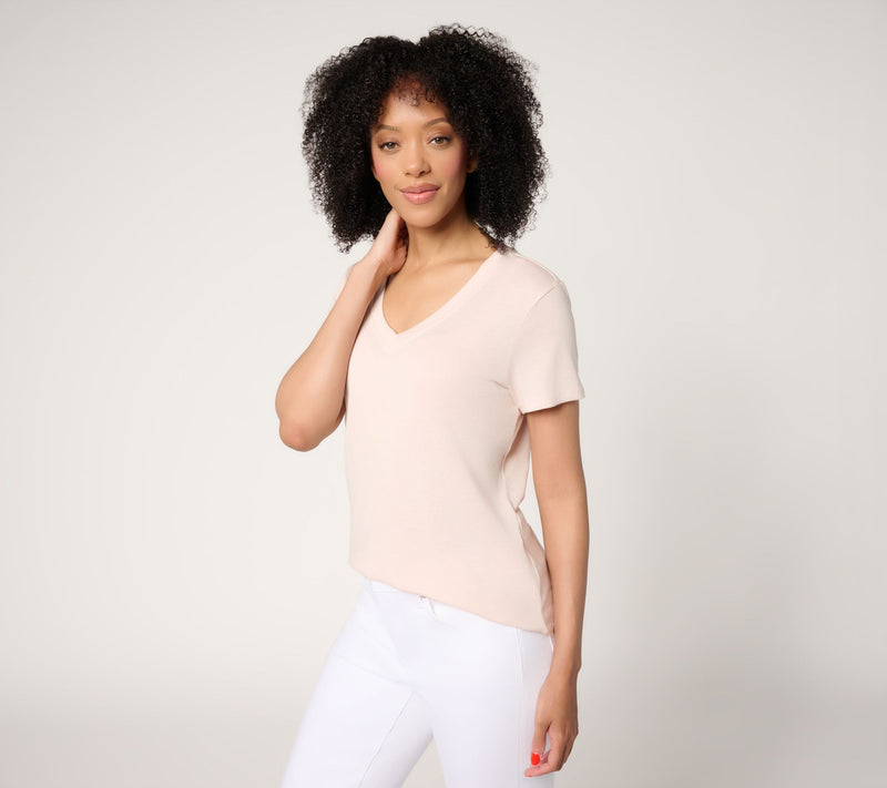 Barefoot Dreams Malibu Collection Pima Modal Slub V-Neck Tee — View 11