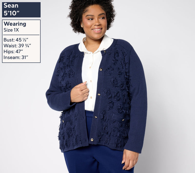 Susan Graver Textured Fringe Knit Button Front Cardigan — View 8